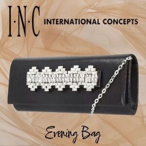 INC INTERNATIONAL CONCEPTS NWT Crystal-Ribbon Handle Black Clutch/Crossbody